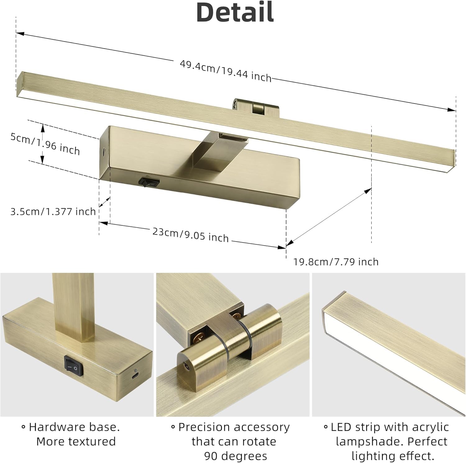 Antique Brass Portrait Art Light Battery Operated Picture Light with Remote,Wireless Dimmable Art Lights for Paintings Rechargeable Gallery Light Artwork Lighting for Canvas, Portrait (20Inch)