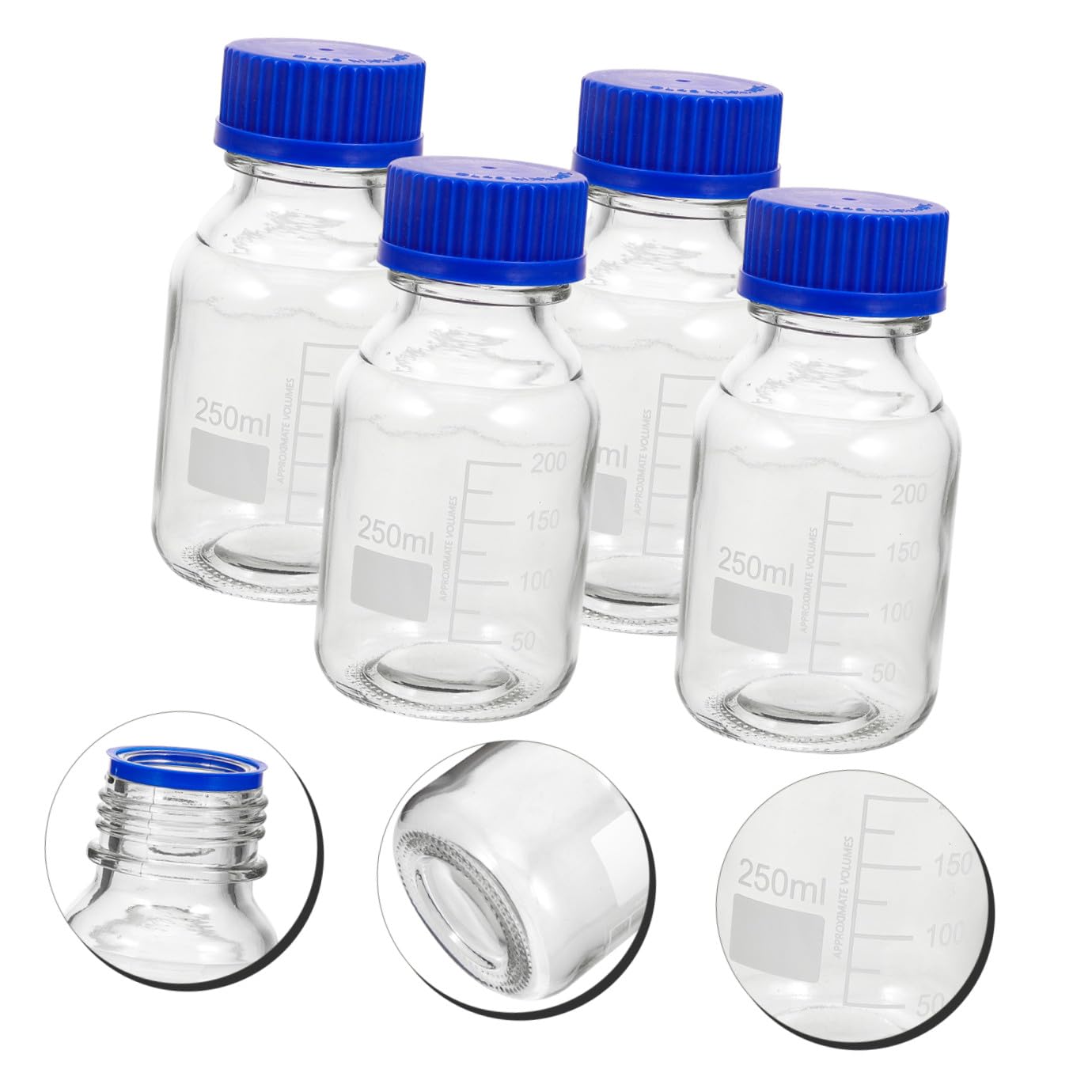 Bottiglia di Reagente Graduata 4 Pezzi 250ml in Vetro Blu | Tappo a Vite Incluso, Uso in Fabbrica e Aula, Lavabile e Resistente All'usura