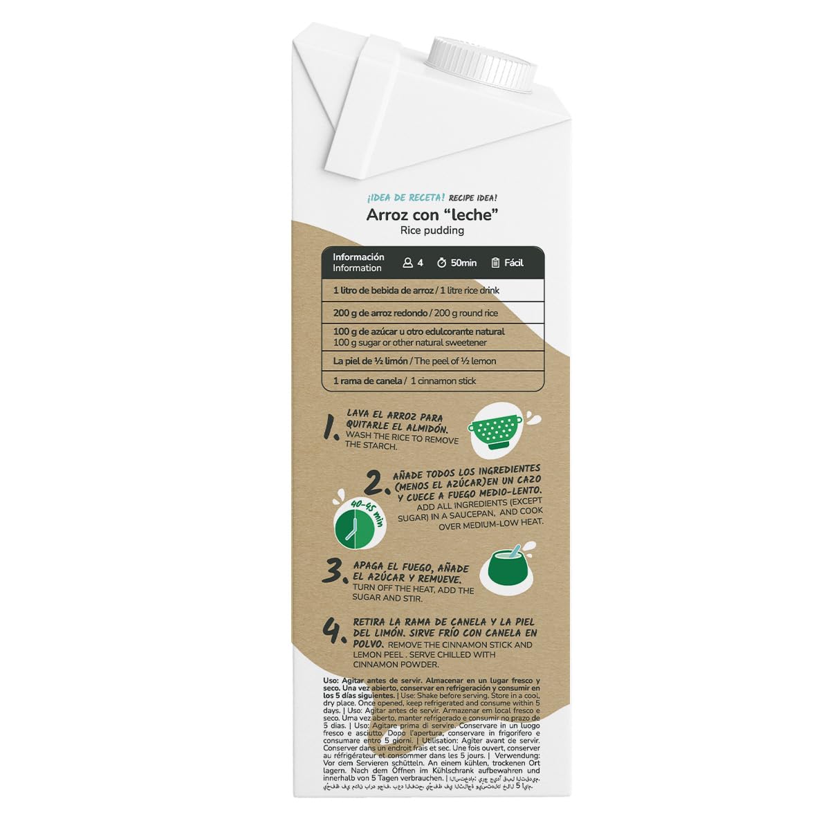 PLANETA HUERTO Bebida de Arroz Eco 1L Sin Lactosa Sin Azúcar Añadido 100% Natural Pack 6x