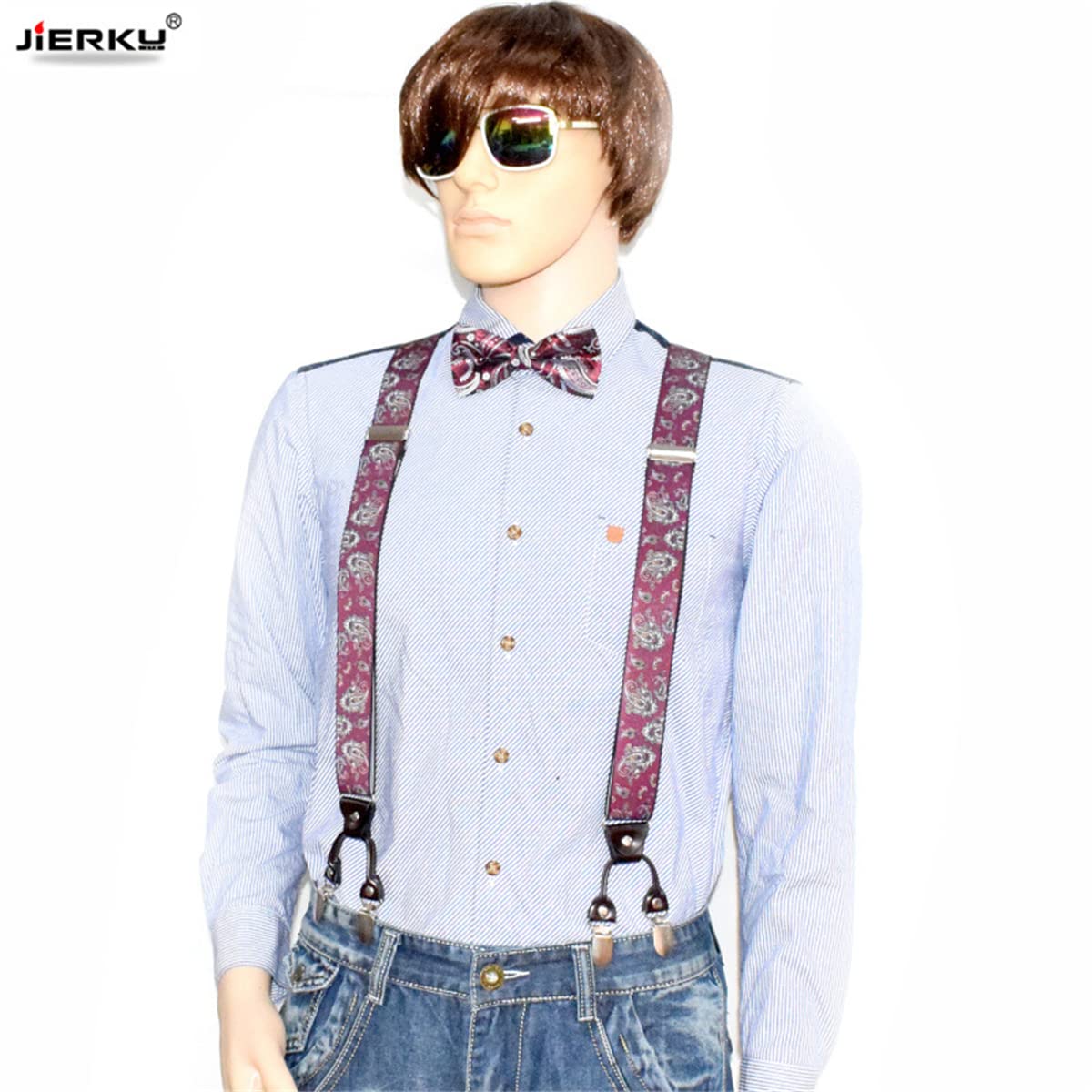 GEBONE Tirantes elásticos de moda para adultos Pajarita floral ajustable y forma de Y 6 clips para hombre Conjunto DM-01