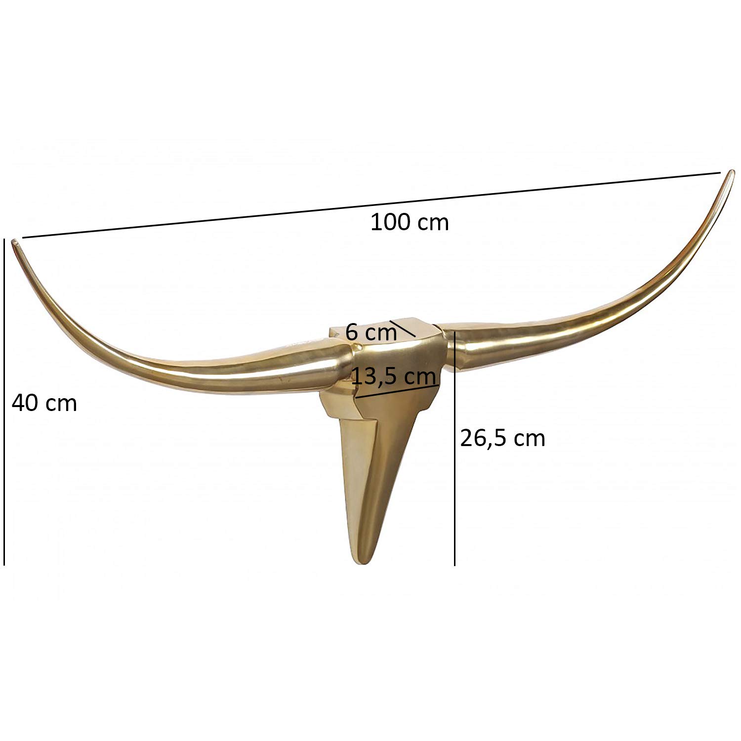 FineBuy Deko Geweih 100 cm Aluminium Gold, Wanddekoration Stierkopf
