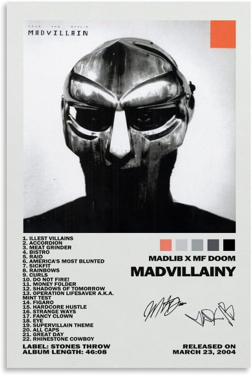 Binnigau Mf Doom Poster Madvillainy Music Posters for Room Aesthetic Canvas Wall Art Bedroom Decor12x18inch(30x45cm)