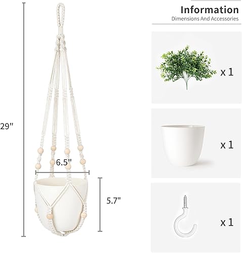 Miniatura 6 de Mkono Juego de 2 plantas colgantes falsas con maceta plantas colgantes decoración artificial colgador de plantas de macramé con 2 plantas