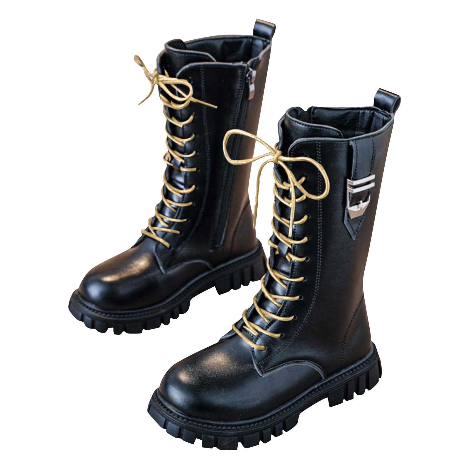 Mädchen Schnürstiefel Metallschnalle Gürtel Stiefel Leder Boot