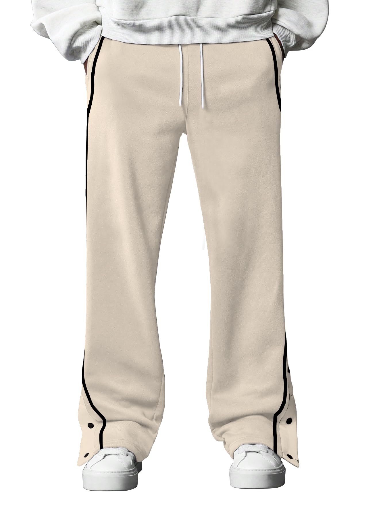 avanova Man'sBeige Athletic Track Sweatpants Side Button Snap Closure Retro Sports Training Gym Running Workout Casual Street Style Varsity Track Pants for Man (Track 219)-picture-12
