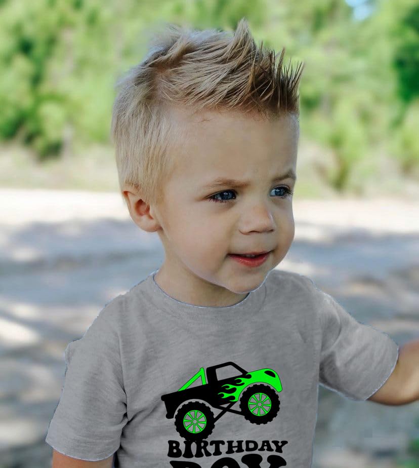 Birthday Shirt Monster Truck Boys Toddler T-Shirts Birthday Tees Little Kids Top Outfit White Gray 2nd 3rd 4th 5th 6th 7th4