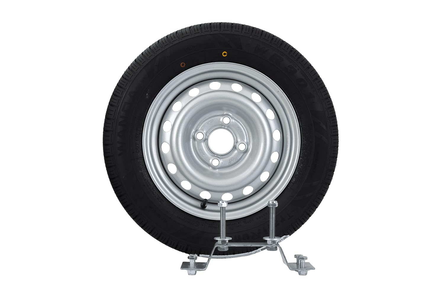 UNITRAILER Rueda de Repuesto 155/70 R13 79N con Soporte para Remolque de Coche, Llanta de Acero 4x100 ET30 y Neumático Wanda de 437 kg de Carga para Garden Trailer