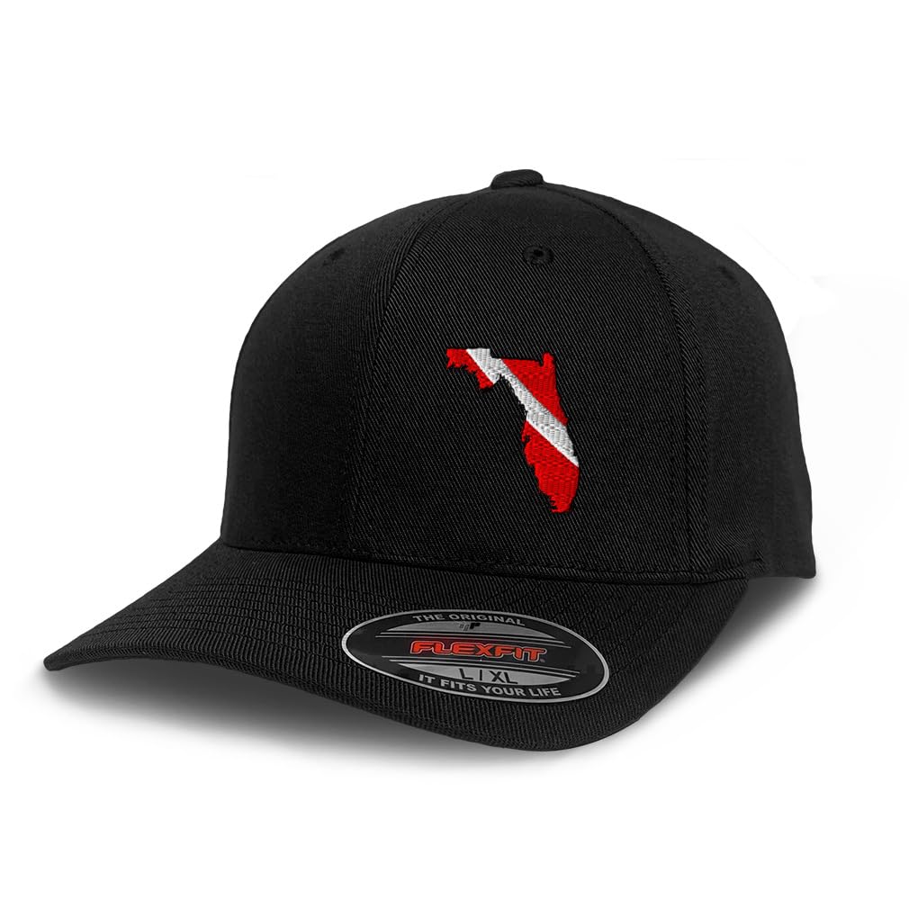 Flexfit Left Side Panel Fl State Scuba Dive Flag Map Embroidery Polyester