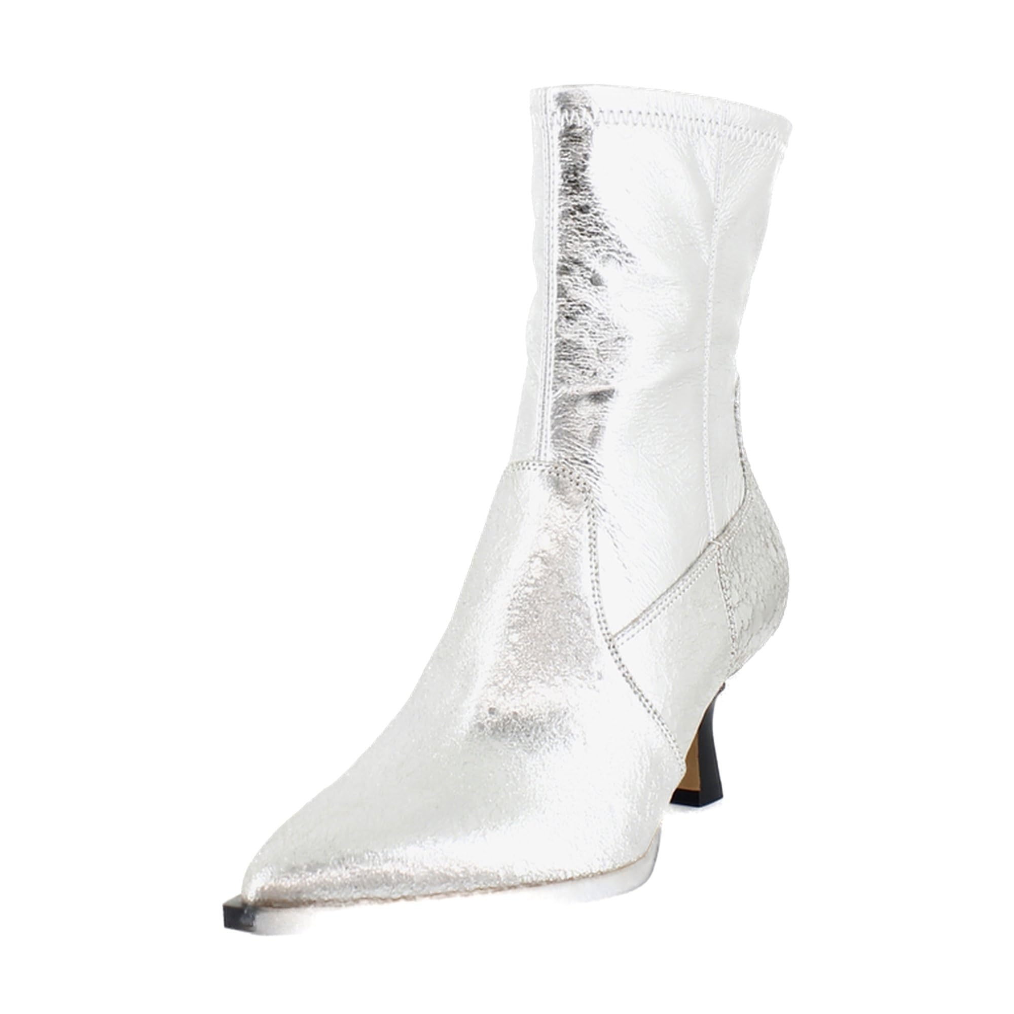 Arya Wide Calf Boots Silver Distressed Leather