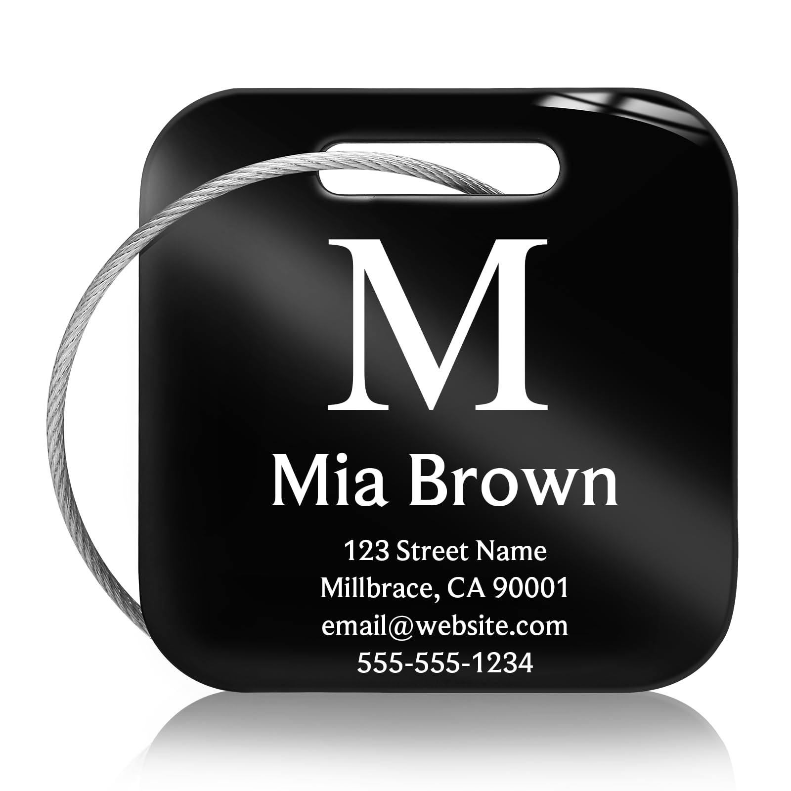 Customized Stainless Steel Luggage Tags: Personalize Your Suitcases, Backpacks, and Bags with Your Text (Black)