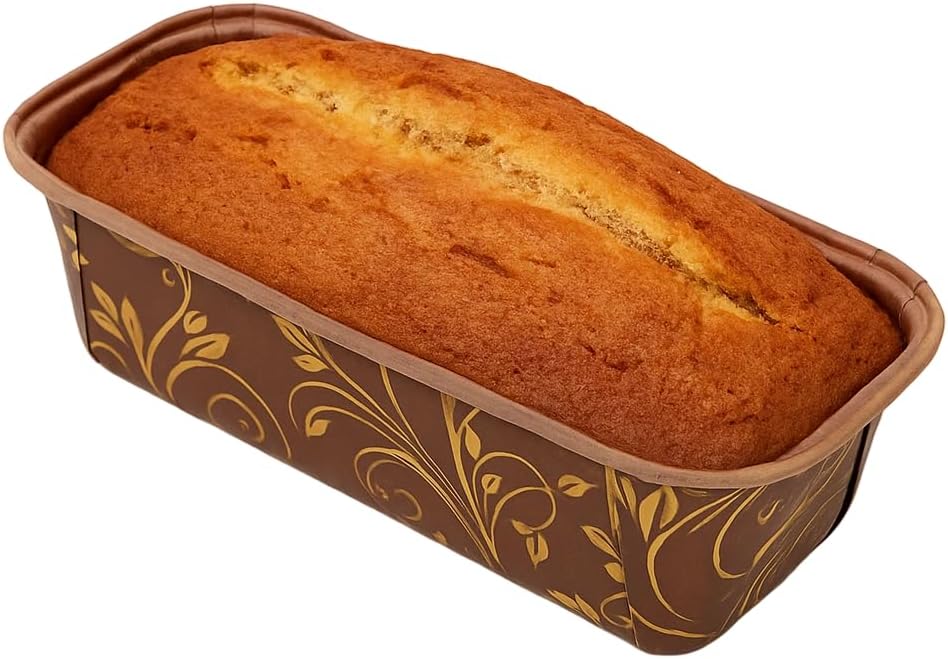 Bake n Serve - Paper Loaf Pan | 250g Capacity | Brown Floret Design | Size: 158x55x52mm | Pack of 20 | Greaseproof, Oven & Microwave Safe | Elegant & Convenient for Baking.