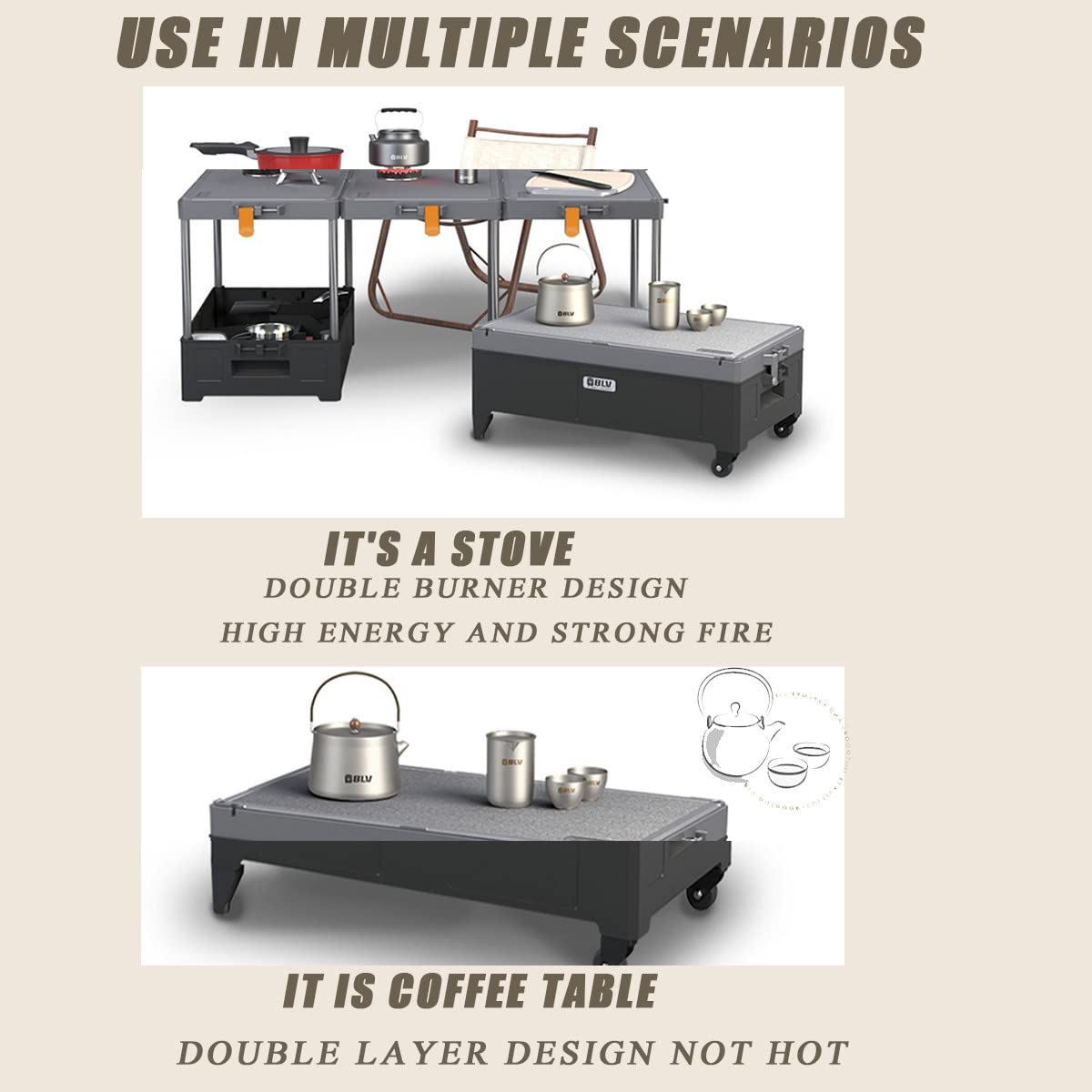 Amazon.co.jp: 折りたたみ式キャンプ用キッチンテーブル、調理器具付き