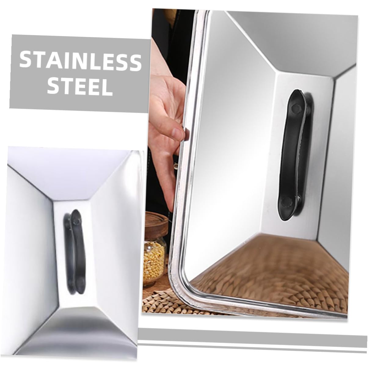 Ipetboom 2 pezzi Coperchio Pentola Rettangolare in Acciaio Inox con Superficie Facile da Pulire e Visibilità per Monitorare la Cottura per Barbecue e Arrostire Compatibile con Diverse