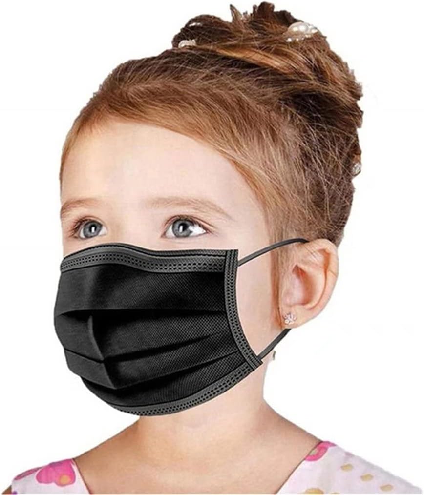 Kids Black Face Mask Disposable,100 Pcs Wanwane Ages 4-12 Children Sized Breathable Mouth Cover Face Masks