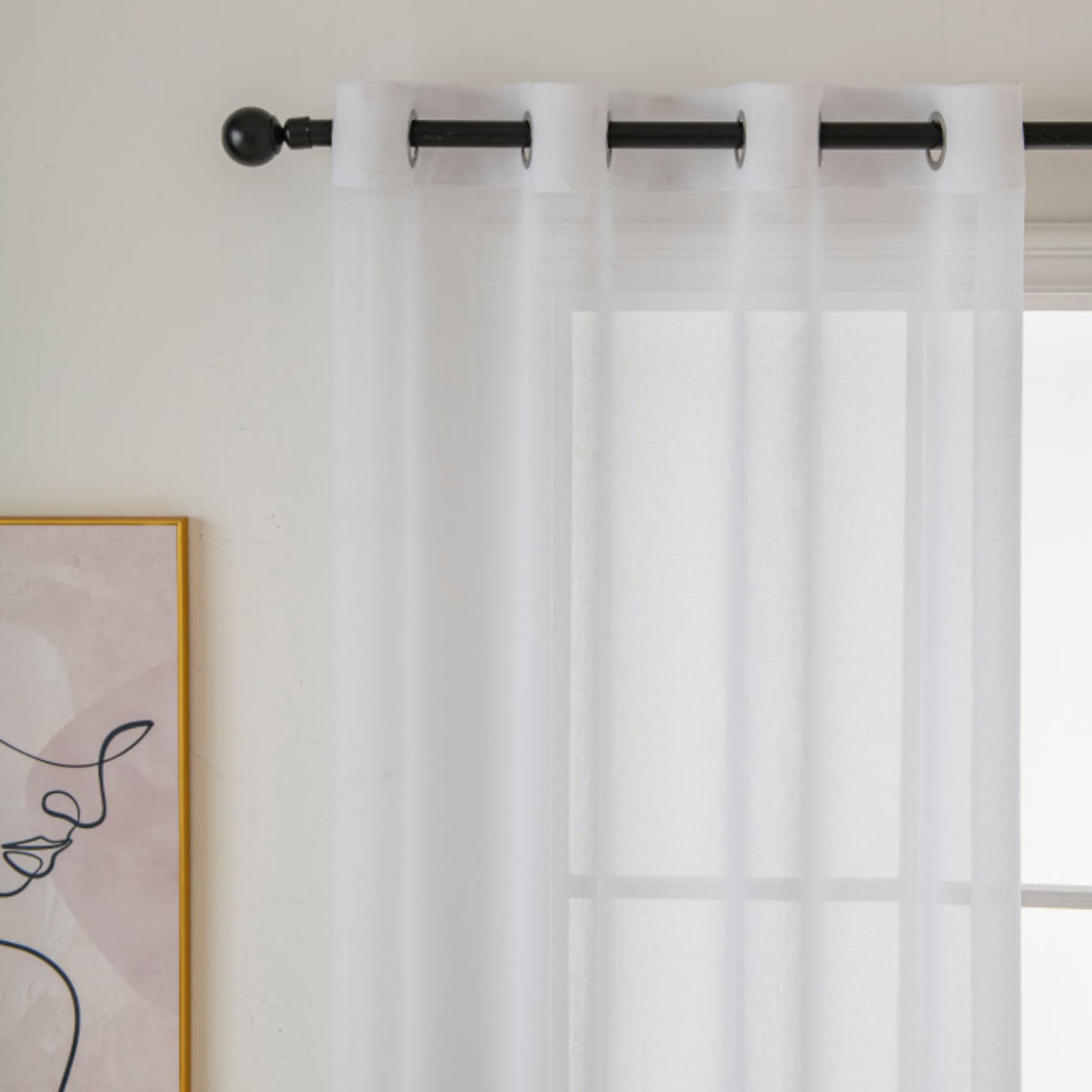 4er Set Vorhänge mit Ösen, Oeko-TEX Zertifiziert, Transparente Gardinen aus Voile Polyester Ösenschal Transparent Wohnzimmer Luftig Dekoschal in leinen Optik Top Weiß
