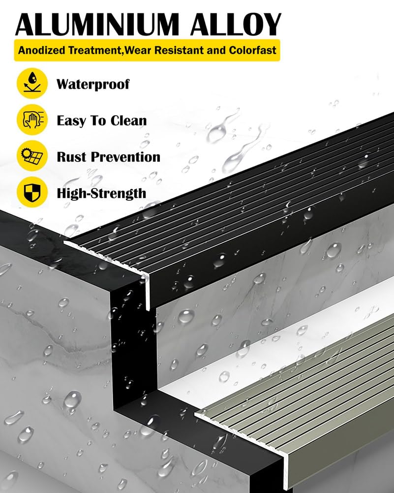 90 cm de aluminio – Protector antideslizante en forma de L para escalones de interior/exterior, 50 x 50 mm, 2,1 mm de grosor, seguro y elegante