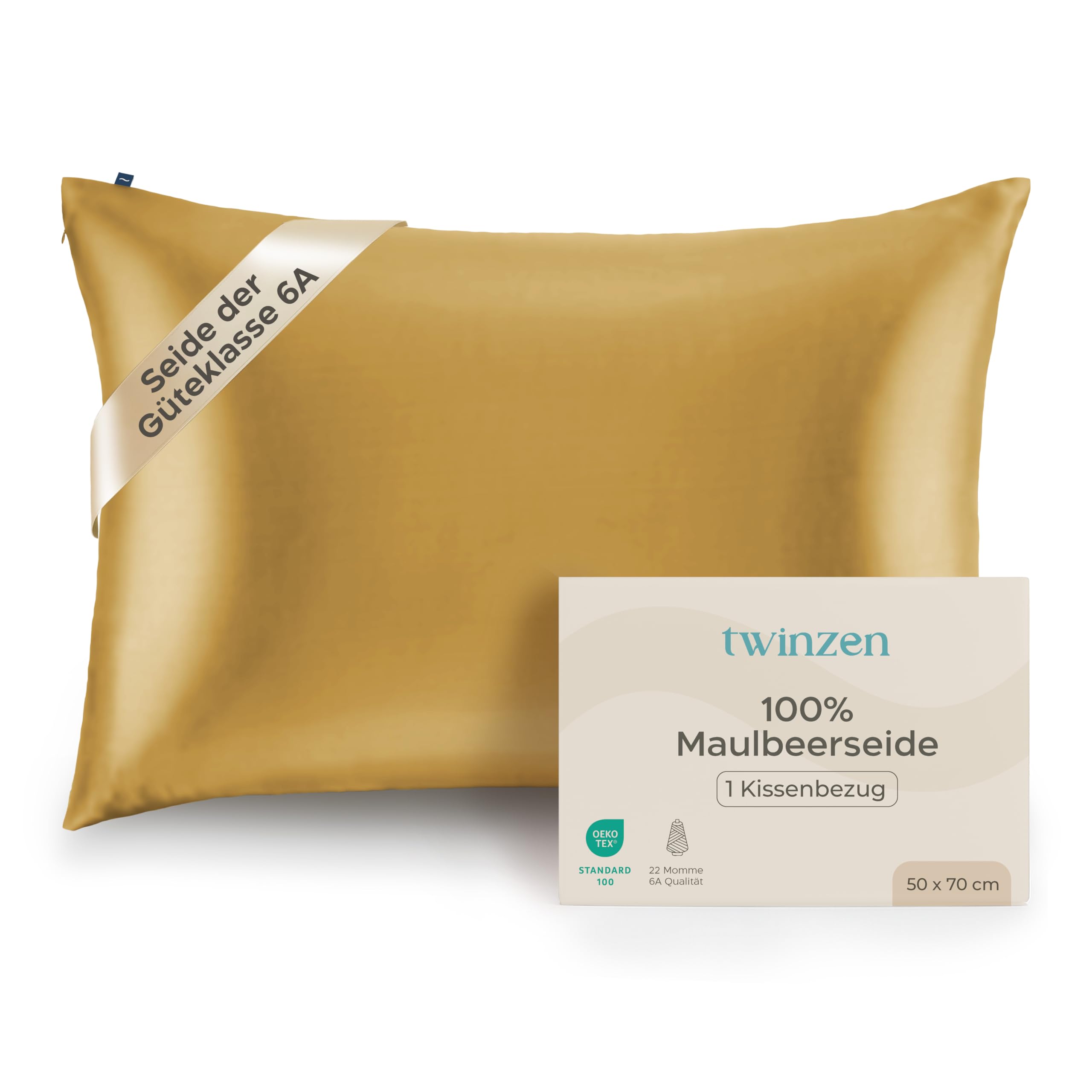 Twinzen Seidenkissenbezug 100% Silk Pillowcase 22 Momme Güteklasse 6A - Oeko-Tex Zert. für Haar und Haut