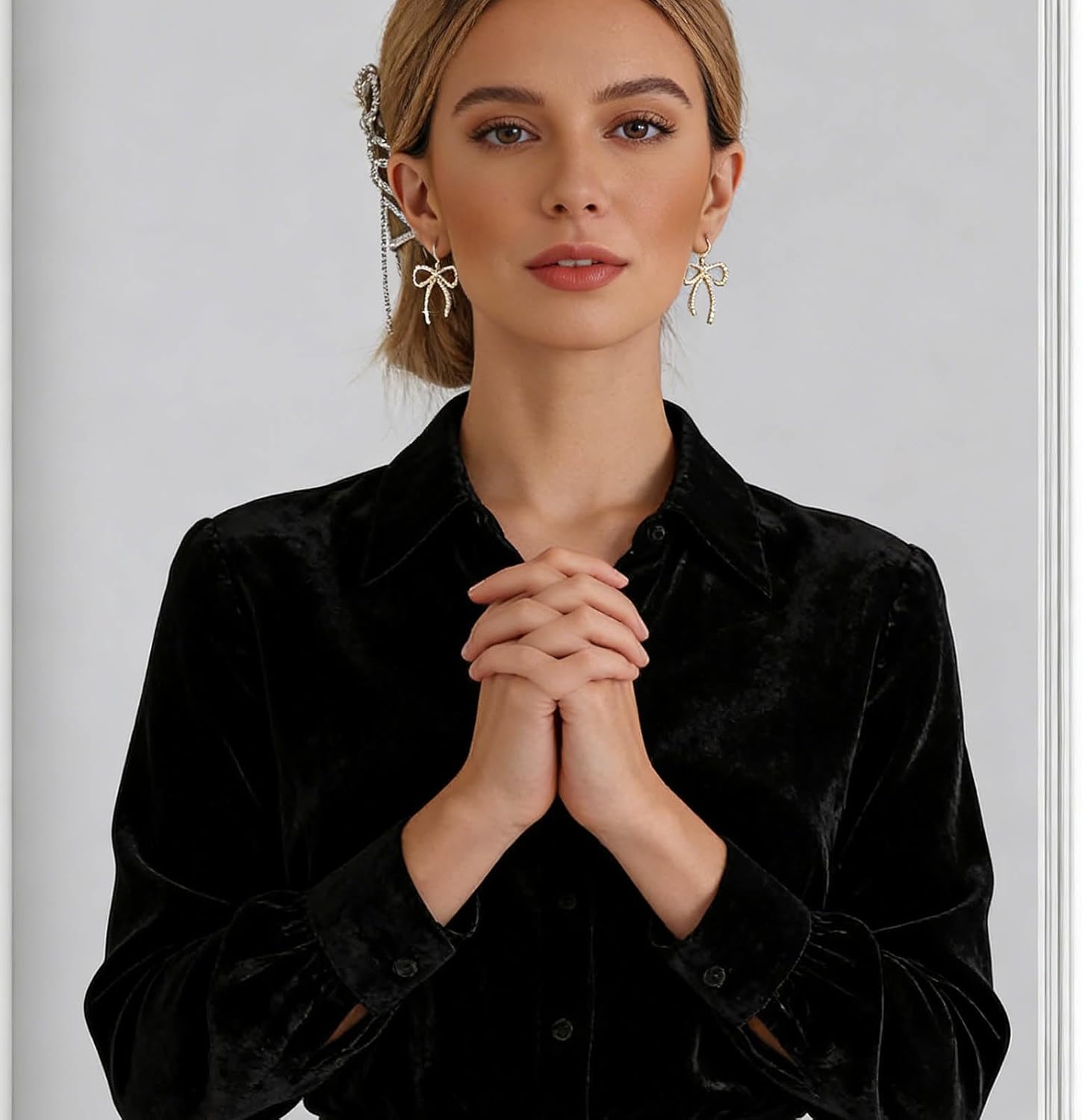 Vintage Crystal Bow Dangle Earrings Rhinestone Drop Earrings Hollow Bow Hoop Huggie Earrings Gold Cz Bowknot Earrings Jewelry for Women - Image 6