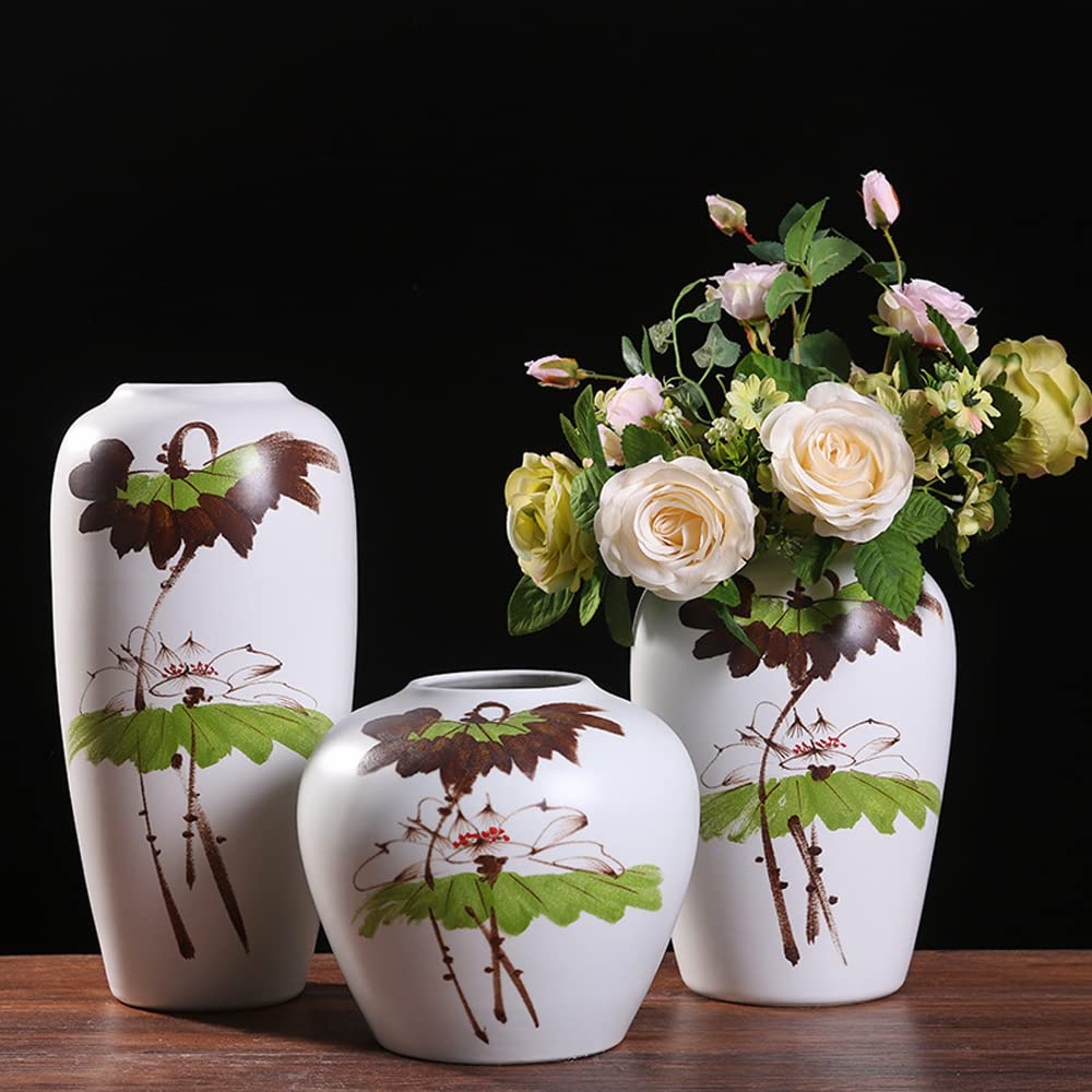asdchZen Ceramic Flower Vase, Chinoiserie Ceramic Vase Set Of 3, Decorative Vase, Unique Glazed Design Vases, Hand-Painted Flower Arrangement Ink Landscape