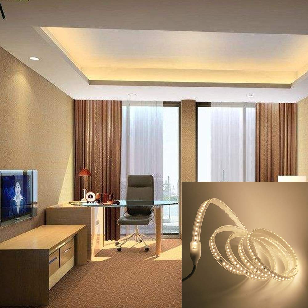 XUNATA 24m Dimmerabile Striscia LED 220V con Telecomando a 15 tasti, 2835 120LED/m, Impermeabile, Flessibile Striscia a LED per Scaletta Tetto Cavi da Cucina Decorazione- Bianco Caldo