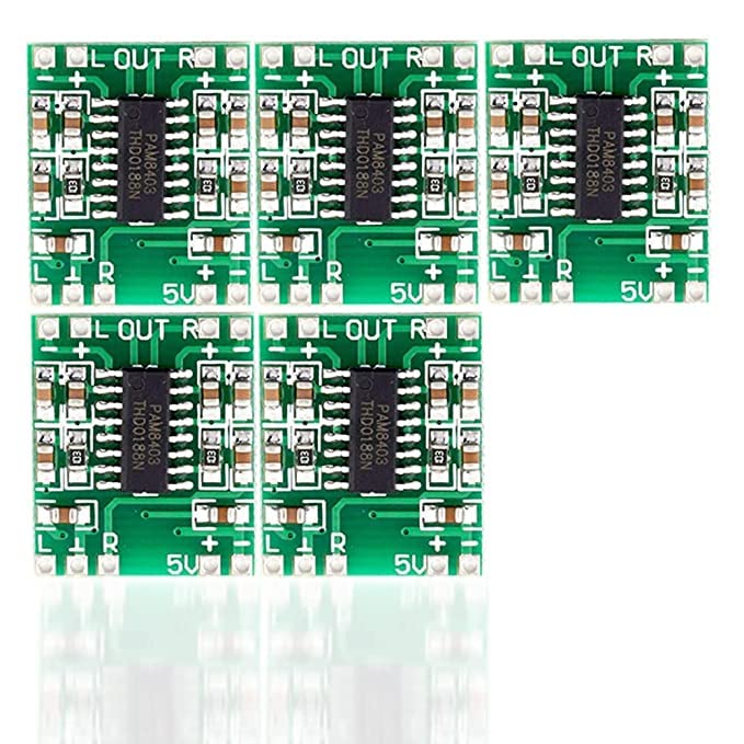 S P PAM8403/PAM 8403 DIY 5V Audio/Sound 3W/3watt Mini Amplifier Module/kit Board for 4/8 Ohm Speaker Subwoofer/woofer, Hifi bass Dual/2 Channel Stereo Digital Power audio player adapter - Pack of 5-image-46
