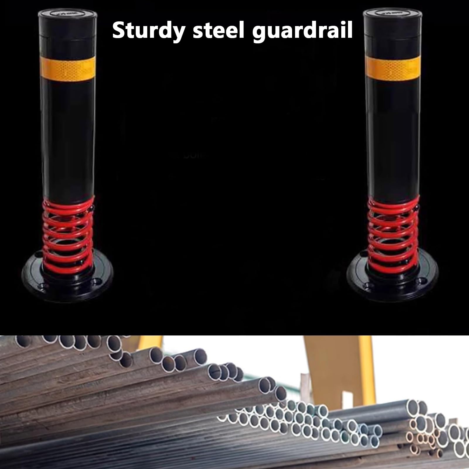 Genérico Bolardo de Seguridad Plegable con Cerradura, Poste Reflectante para señalización Vial, Barrera de estacionamiento con Resorte, delimitador y Controlador de Acceso vehicular, Juego de 8 Poste
