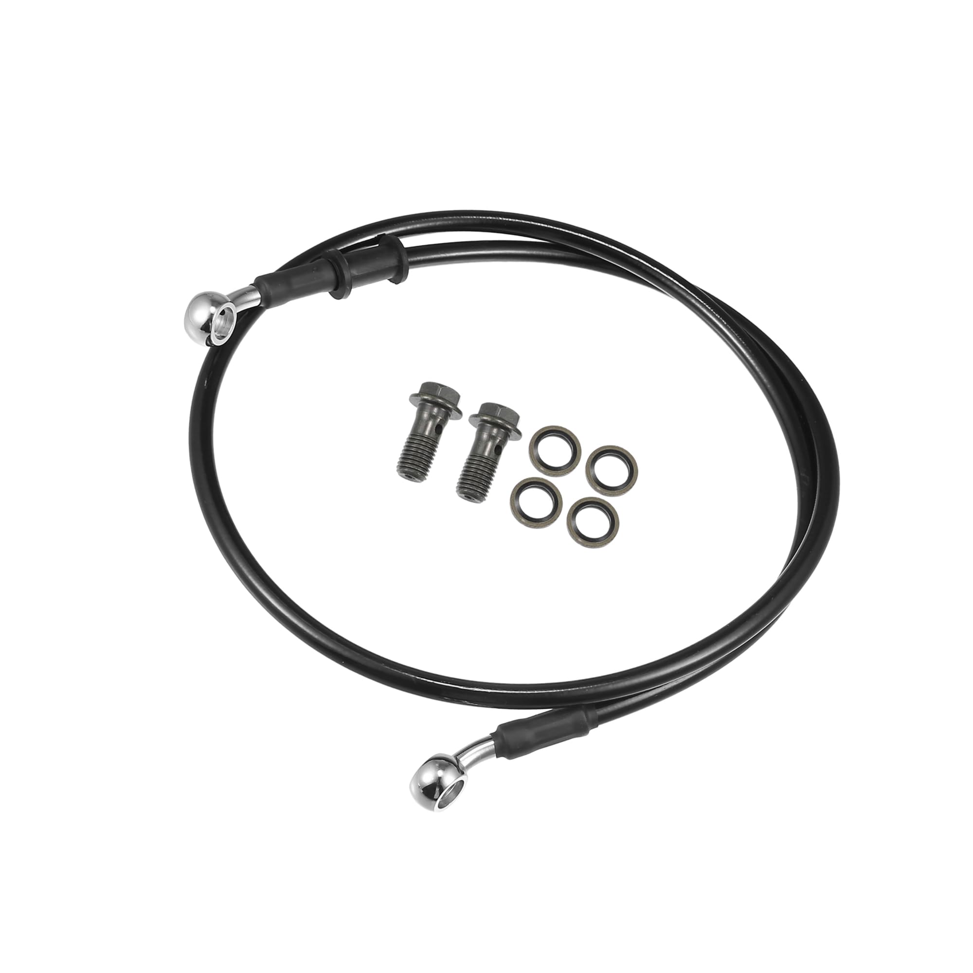 Latiguillo de Freno para Motocicleta, Quad, Moto Todoterreno y Motocross, 100 cm, metálico, Acabado Negro/Plateado, 1 Juego, Material Robusto, diseño Elegante