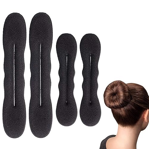LHAAAYF - Máquina para hacer moños de pelo mágico negro, 4 piezas (2 grandes, 2 pequeños), accesorios moldeadores de moños de espuma, fuerte,