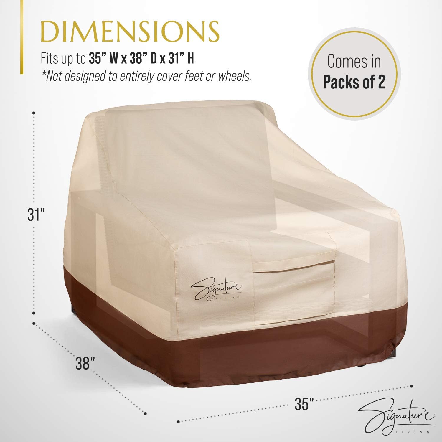 Signature Living Set of 2 Outdoor Waterproof Patio Chair Covers, Durable 600D UV-Coated Polyester Outdoor Chair Covers for All-Weather Protection (Tan, Medium 35 Inch) : Patio, Lawn & Garden