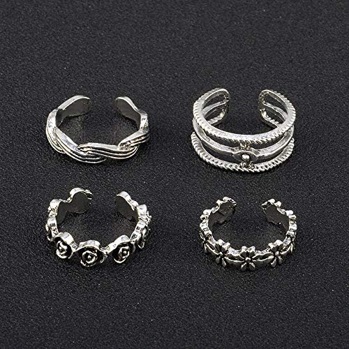 Wixine 1Set 12Pcs Adjustable Jewelry Retro Silver Open Toe Ring Finger Foot Rings Beach #TOP2