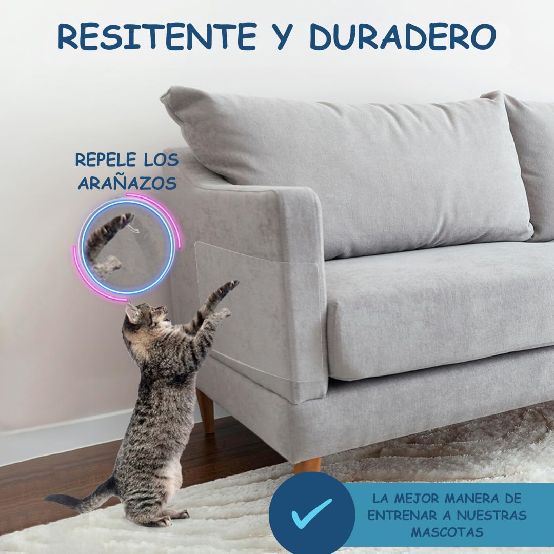 Protector antiarañazos para Muebles y sofá – Pack 10 láminas Transparentes Autoadhesivas, recortables, Protege de Gatos y Perros