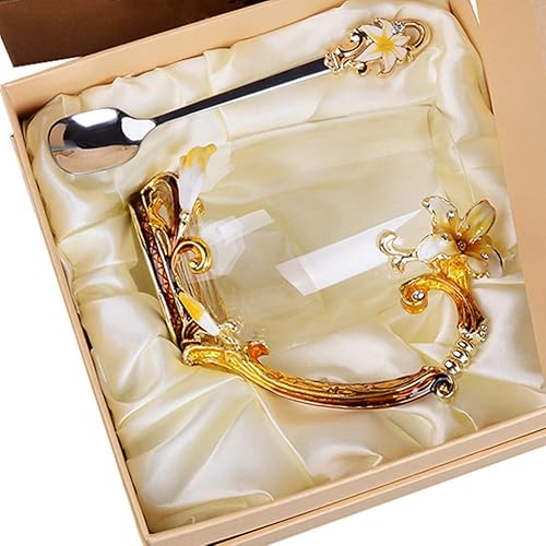 Miniatura 7 de Taza de cristal con flores hecha a mano, para café o té, regalo para esposa, madre, abuela, mujeres