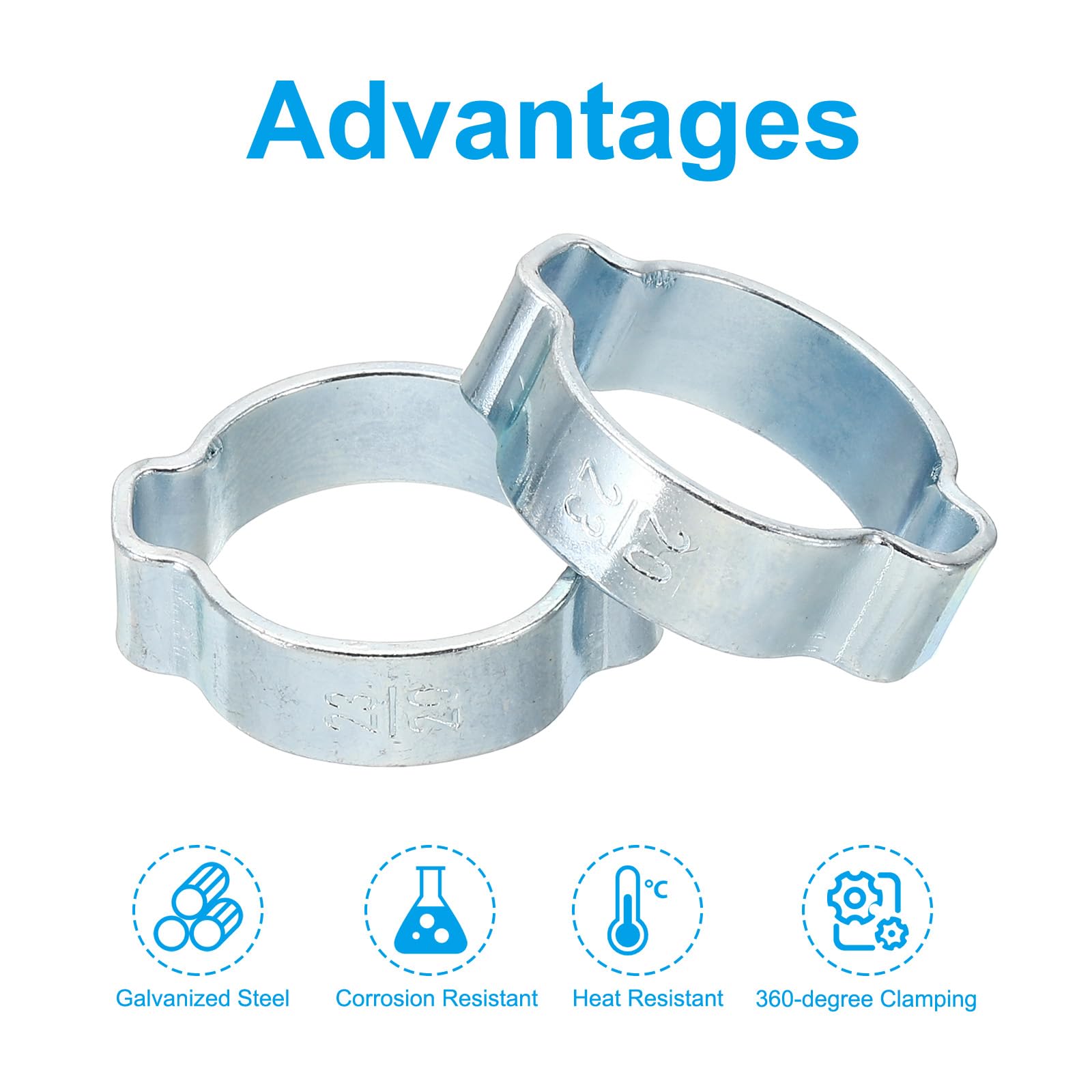 PATIKIL 50 Pack 20-23mm Double Ear Hose Clamp, Galvanized Steel O Clip Crimp Rings for Fuel Petrol Pipe Tube Fitting Connections, Silver Tone - Image 4