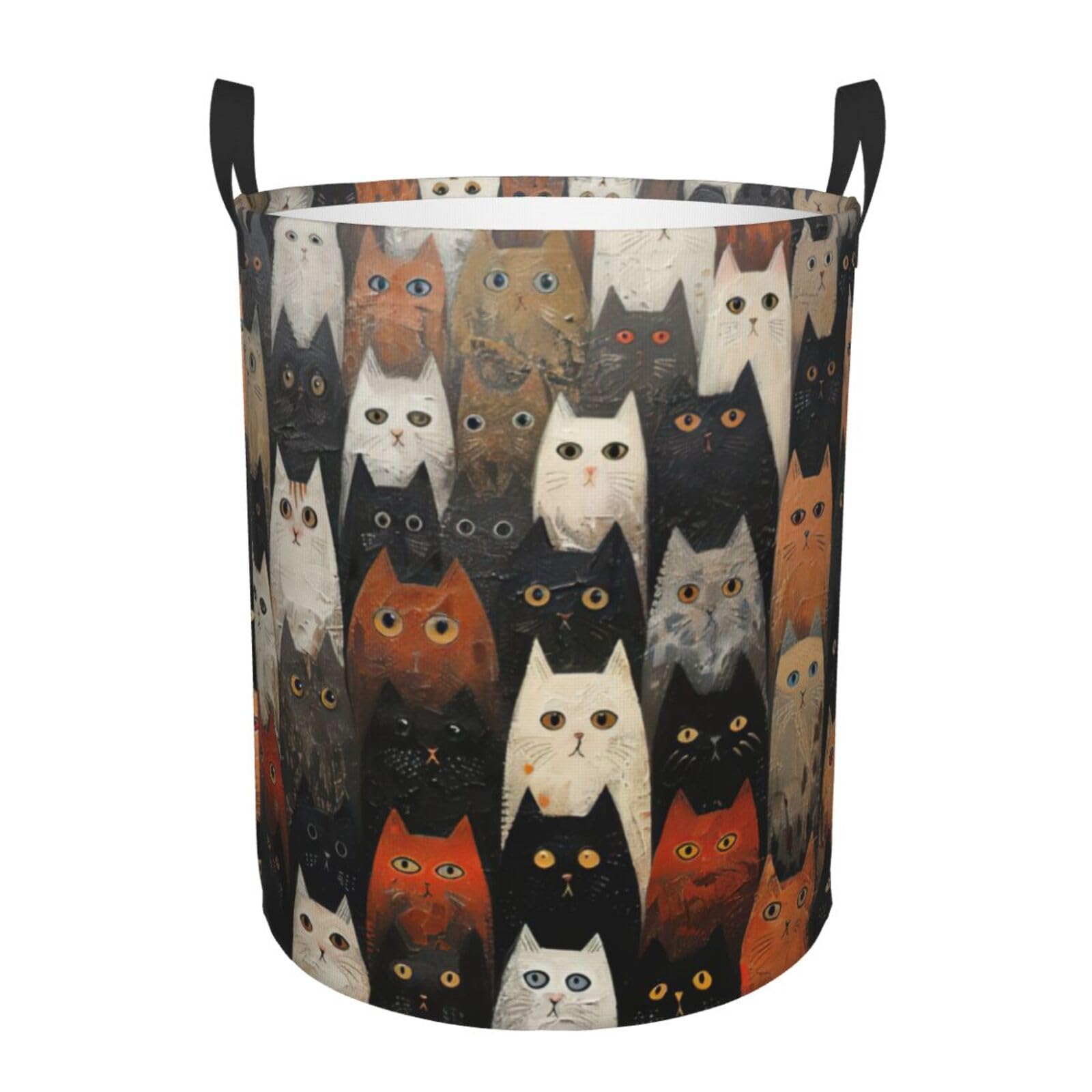 S Collapsible Laundry Hamper Round Cat Print Storage