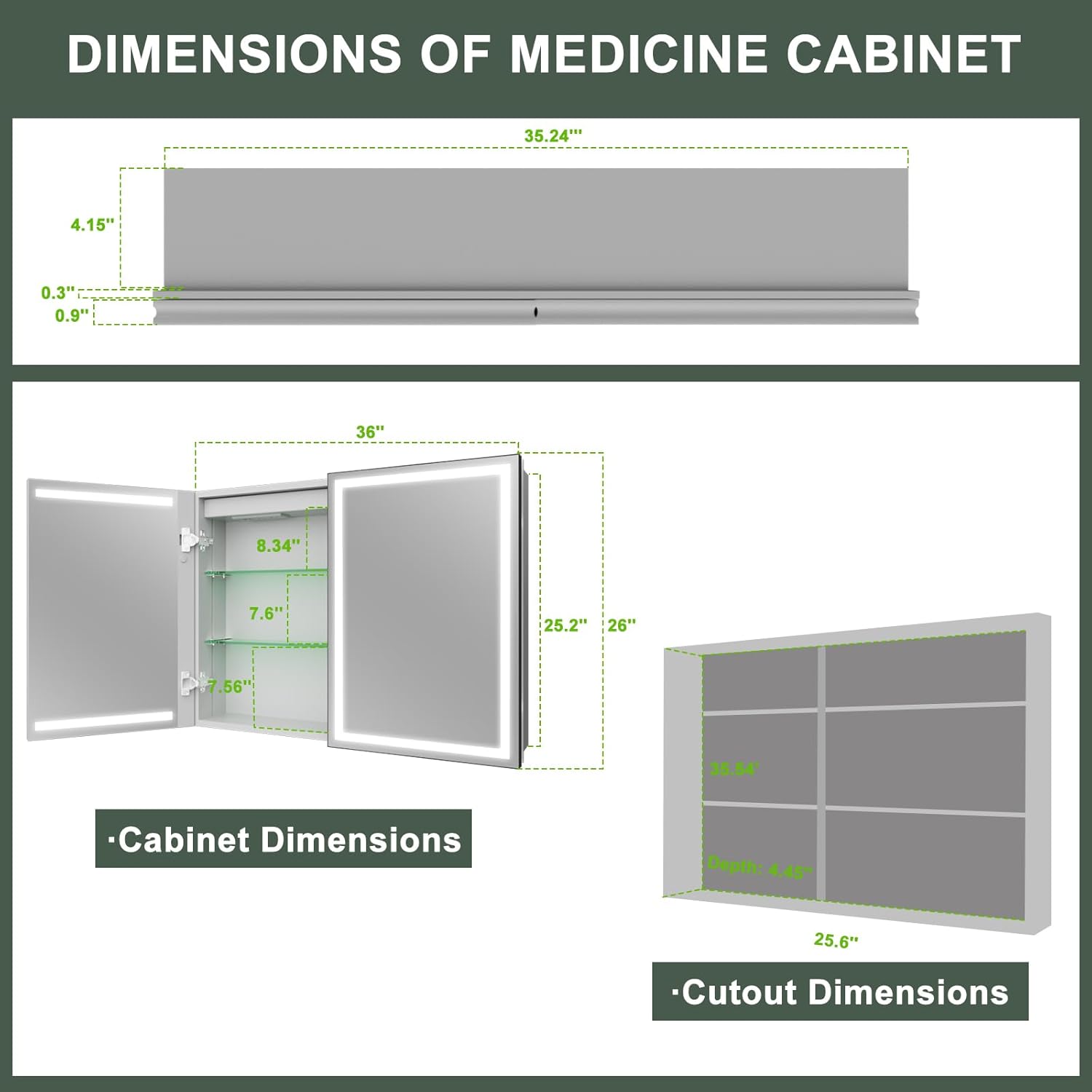 LED Bathroom Medicine Cabinet Mirror with Lights, 36'' x 26'' Aluminum Frame with Sockets & USBs, Anti-Fog Dimmable Light and Color Adjustment, Sliver