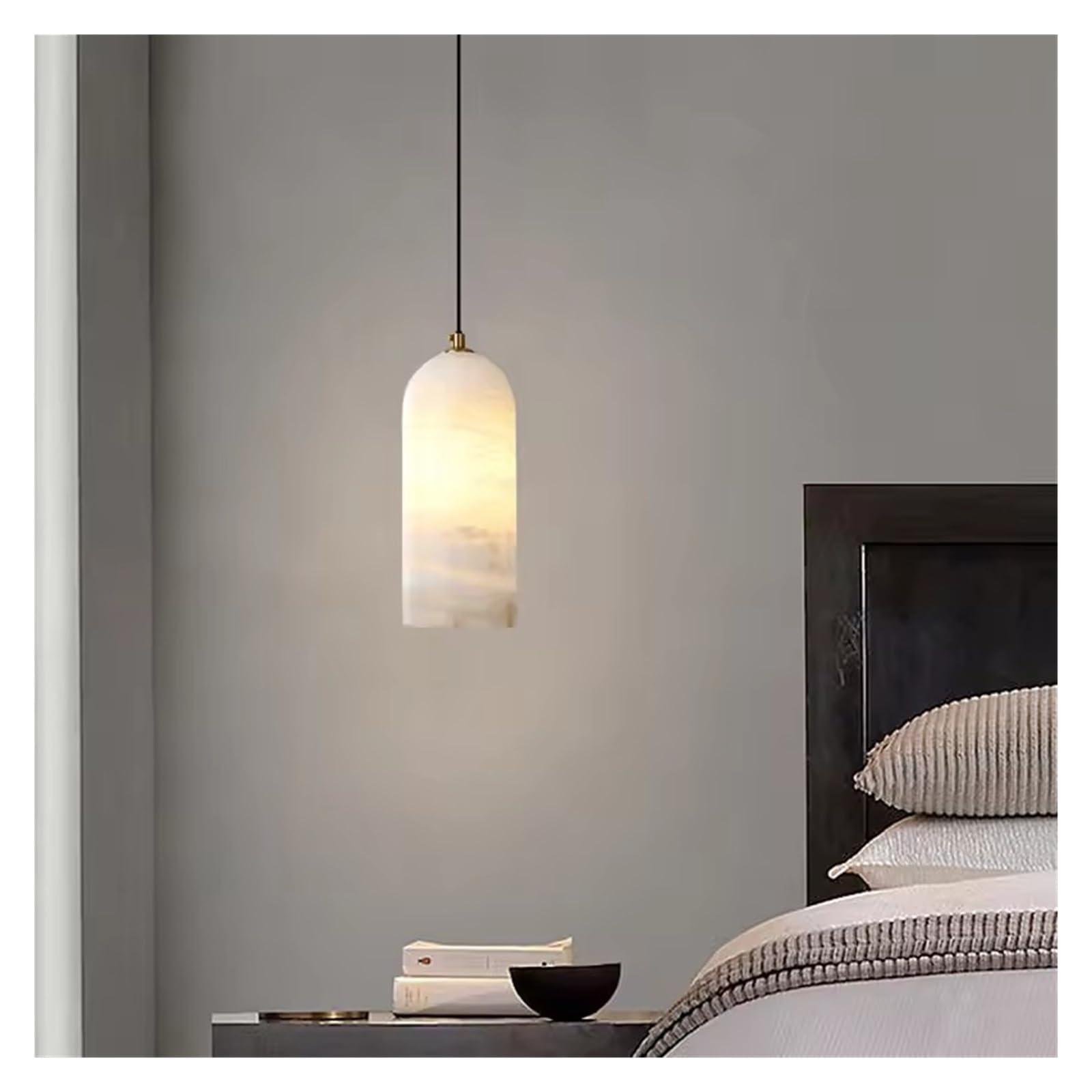 Olskfuh Light Luxury Copper Spanish Marble Small Led Chandelier Modern Simple Bedroom Bedside Pendant Counter Hanging Lamp,