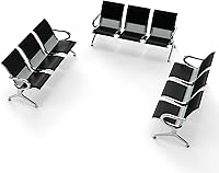 Vista 9 de Cómodas sillas de recepción de 3 asientos, banco de sala de espera con marco de metal, sillas de recepción de vestíbulo de piel sintética