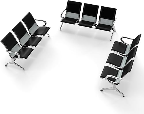 Miniatura 9 de 3-Seat Comfortable Reception Chairs, Waiting Room Bench with Metal Frame, PU Leather Lobby Reception Chairs with Armrests for Bank, Office, Airport