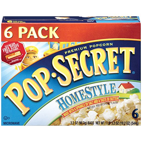Image of Pop Secret Microwave Popcorn, Homestyle Butter Flavor, 3.2 Oz Sharing Bags, 6 Count (Pack of 1)