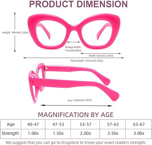 Miniatura 7 de HoouMoou Gafas de lectura de ojo de gato de gran tamaño para mujer, lentes de lectura de ojo de gato funky, lentes de bloqueo de luz
