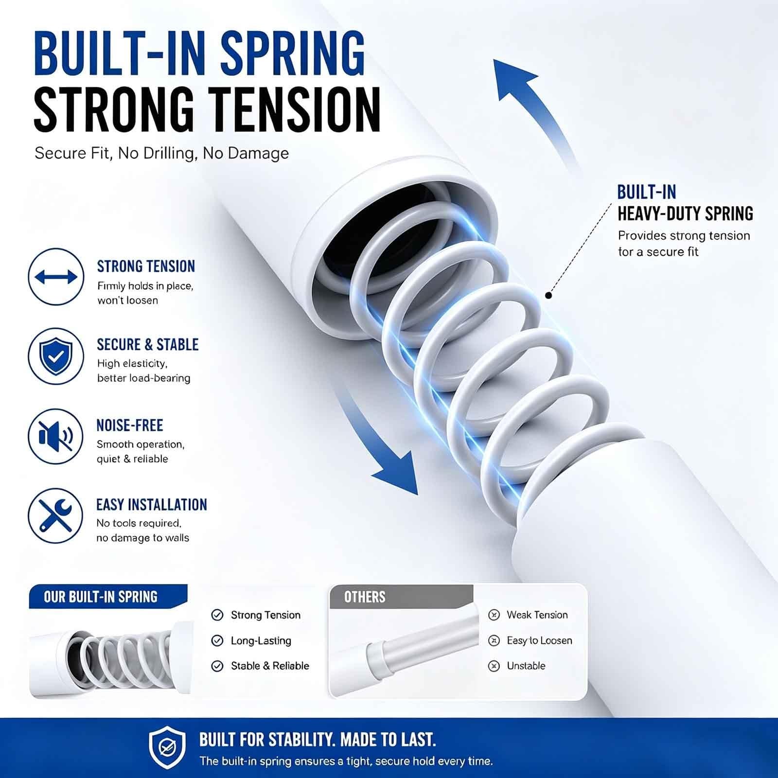 304 Stainless Steel No Screw Curtain Rod, Shower Curtain Pole