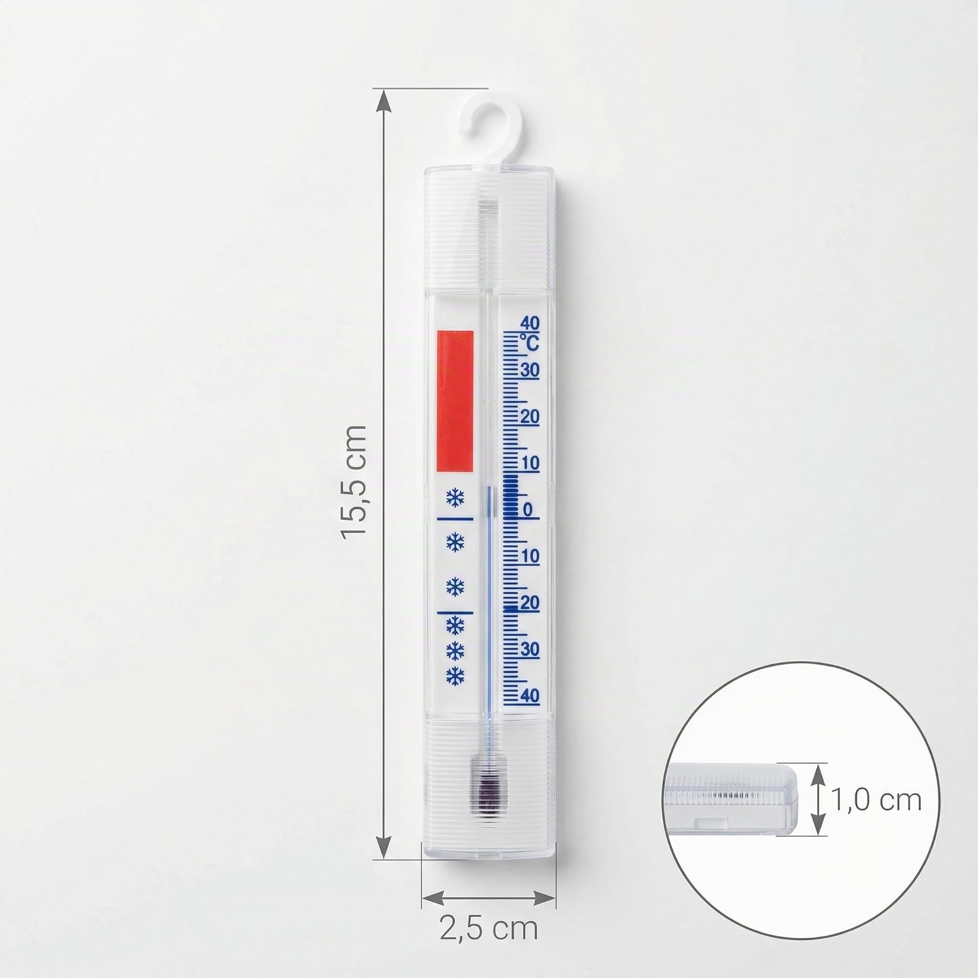 Lantelme 5 Stück Kühlschrankthermometer Set Temperatur + - 40°C Analog | Thermometer mit Haken zum Aufhängen | Für Gefrierschrank Kühltheke und Gefriertruhe | Deutsche Herstellung