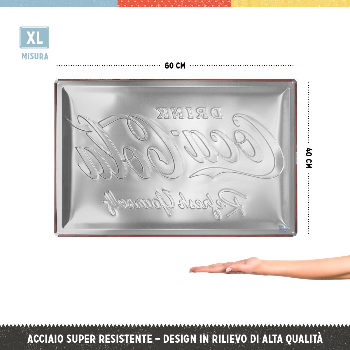 Nostalgic-Art Targa retrò, 40 x 60 cm, Coca-Cola – Logo Red Refresh Yourself – Idee regalo per amanti della Coca-Cola, Official License Product (OLP), in metallo, design vintage