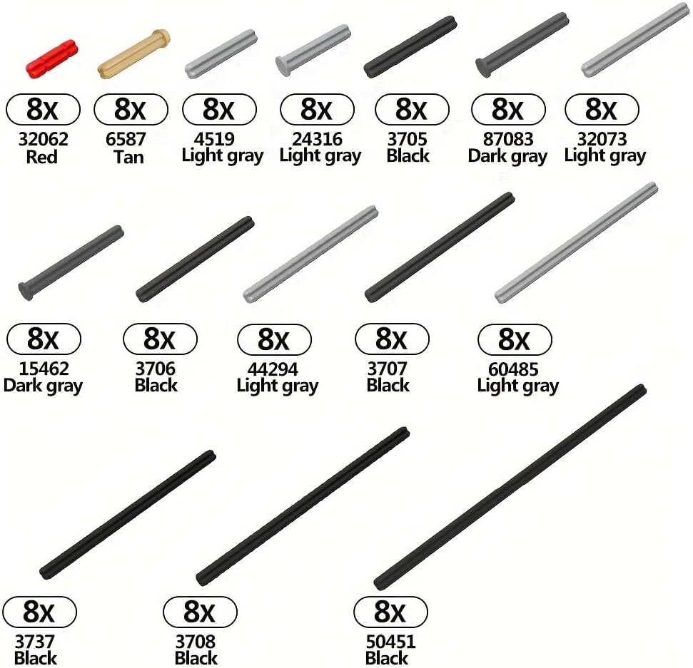 120Pcs Axle Rods Assortment Pack, 15 Size Classic Building Blocks Axle Connectors Building Blocks Accessories, Compatible with Lego Parts and Pieces