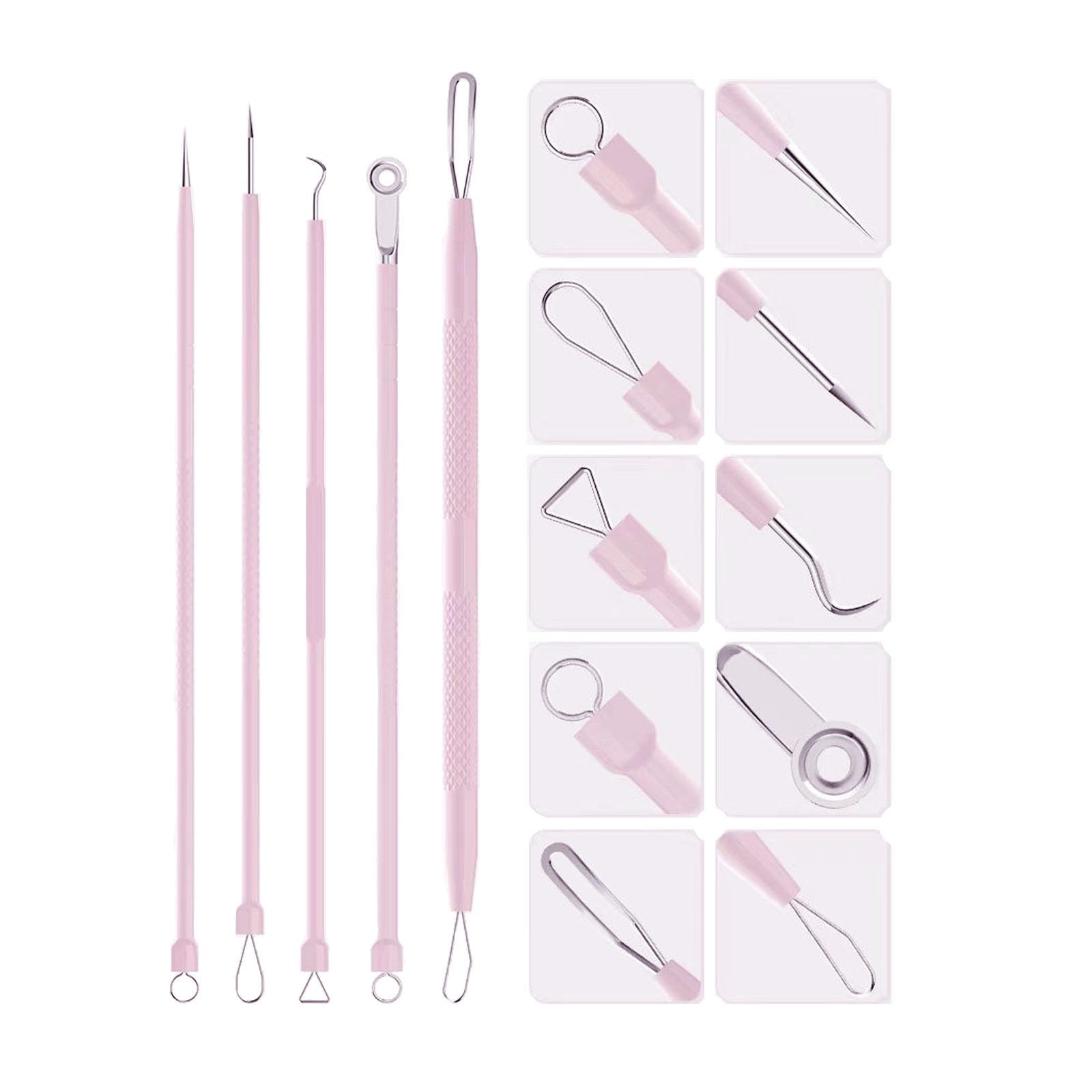 Strumento per la rimozione di punti neri, pinzette per la rimozione di punti neri, estrattore per acne, kit di strumenti per brufoli, pinzette per peli incarniti, raschietto in silicone per pulizia