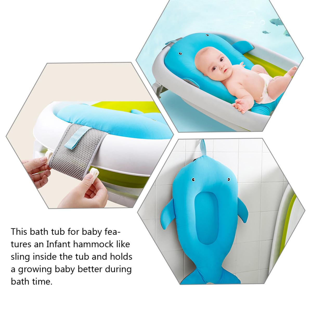 Cojín de Baño Alfombrilla Antideslizante Tejido Azul, Soporte Extra y Comodidad para Ñiño Adecuado para Recién Nacidos Bañera