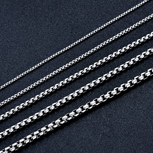 925 Sterling Silver Round Box Chain 1MM, 1.5MM, 2MM, 2.5MM, 3MM Silver/Gold Square Rolo Link Chain Necklace for Men Women 18, 20, 22, 24, 26 Inch4