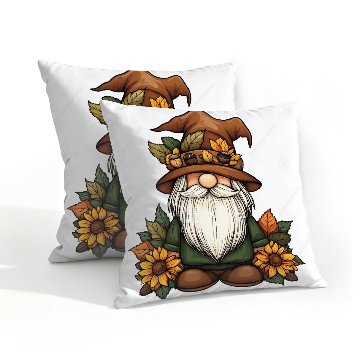 Outdoor Pillow Covers Waterproof Pillowcases 18x18IN Set of 2 Funny Farm Sunflower Gnome Decorative Throw Cushion Case for Couch Sofa Garden Patio Furniture