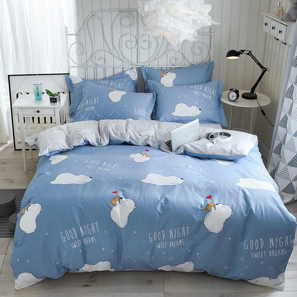 Cotton three-piece plaid striped cotton four-piece cotton kit-Weidi Bear_1.2 meters bed three-piece