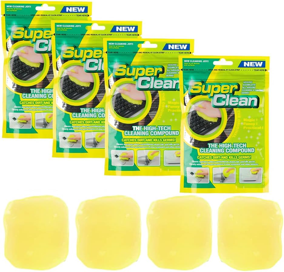 FOGARI Gel Limpieza para Teclado 4 Piezas, Gel Limpiador para el Interior del Coche - Gels Limpieza de Polvo para Automóviles,Teclado,Ordenador portátil, Slime Limpiador Universal de Polvo (Amarillo)